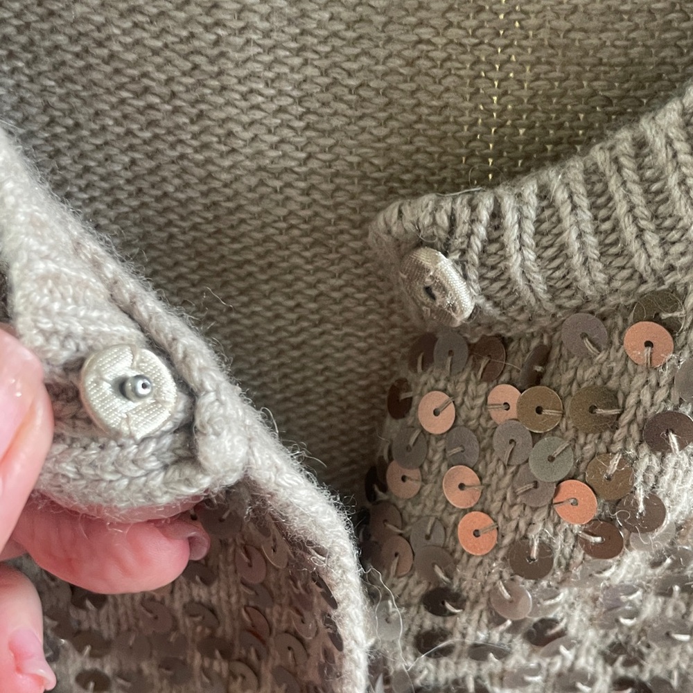 Ann Taylor Taupe Sequin Crewneck Cardigan - Picture 4 of 7